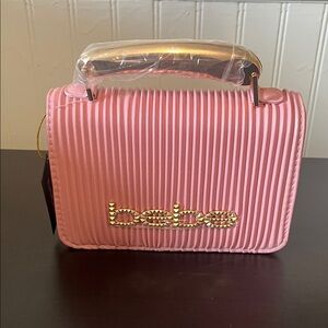 Bebe Pink Ribbed Clutch with Gold Accents